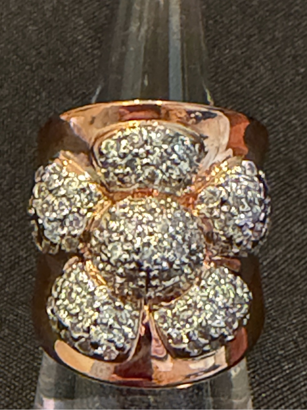 Suzanne Somers 925 stamped Gold Floral Cluster Ring with Pavé Crystals - Sz. 5
